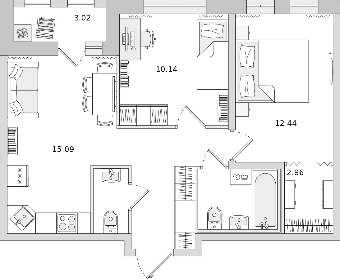 2-комнатная квартира 53.94 м², 17/17 эт., ЖК «Мурино Space»